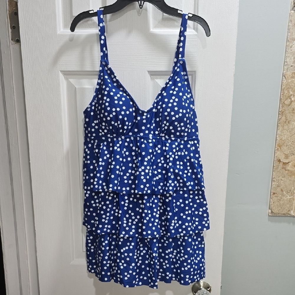 Blue Polka Dot Tiered Swimsuit
